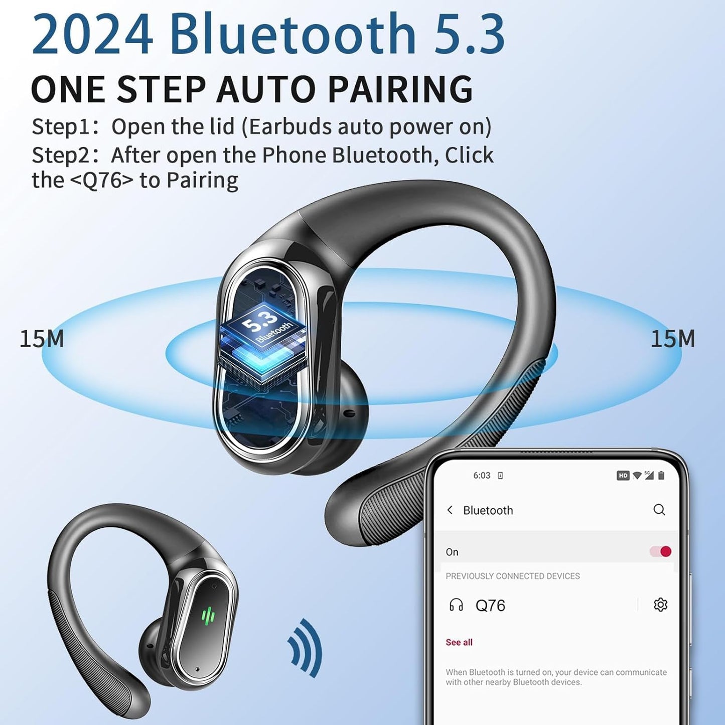 Bluetooth 5.3 Wireless Earbuds - ENC Noise Cancelling Microphone, 50-Hr Stereo Playback, IP7 Waterproof Rating, Dual LED Display