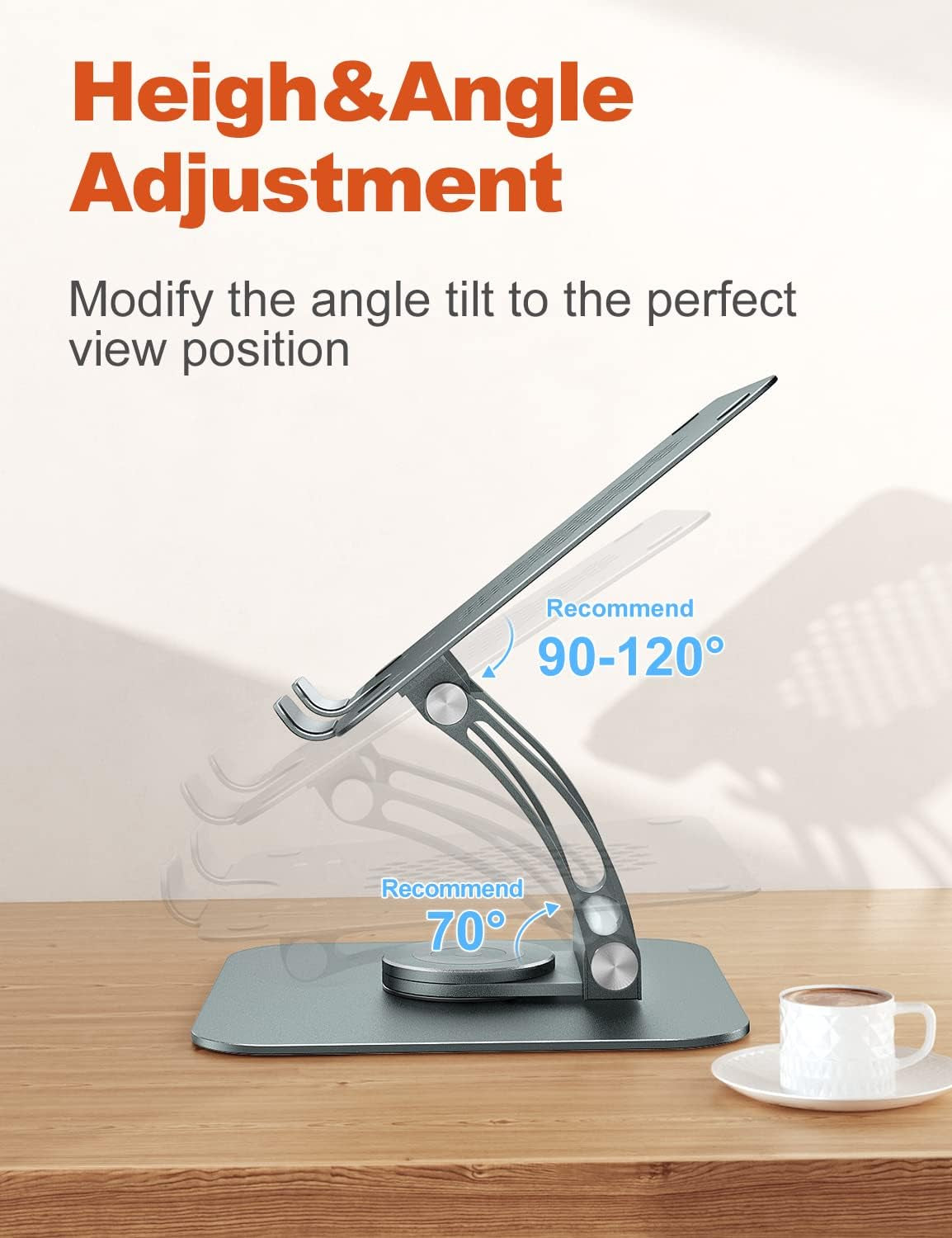 Ergonomic 360° Rotating Laptop Stand for Desk - Adjustable Computer Riser Compatible with 10-16" Laptops - Gray
