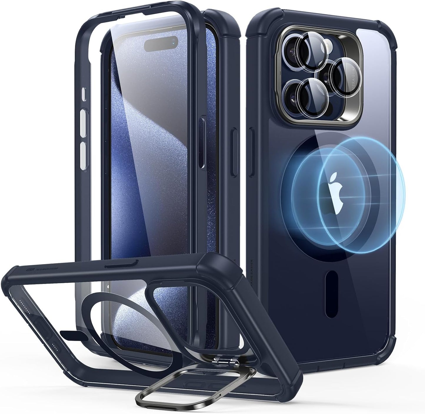 iPhone 15 Pro Max Armor Series Case: Full-Body Shockproof MagSafe Protection with Built-In Stash Stand and Individual Lens Protectors - Black