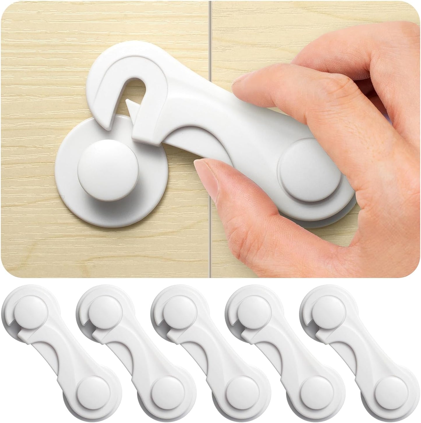 6-Pack Child Safety Cabinet Locks - No Drilling Required - 3M Adhesive - Secure Installation - Cabinets, Drawers, Pantries, Closets