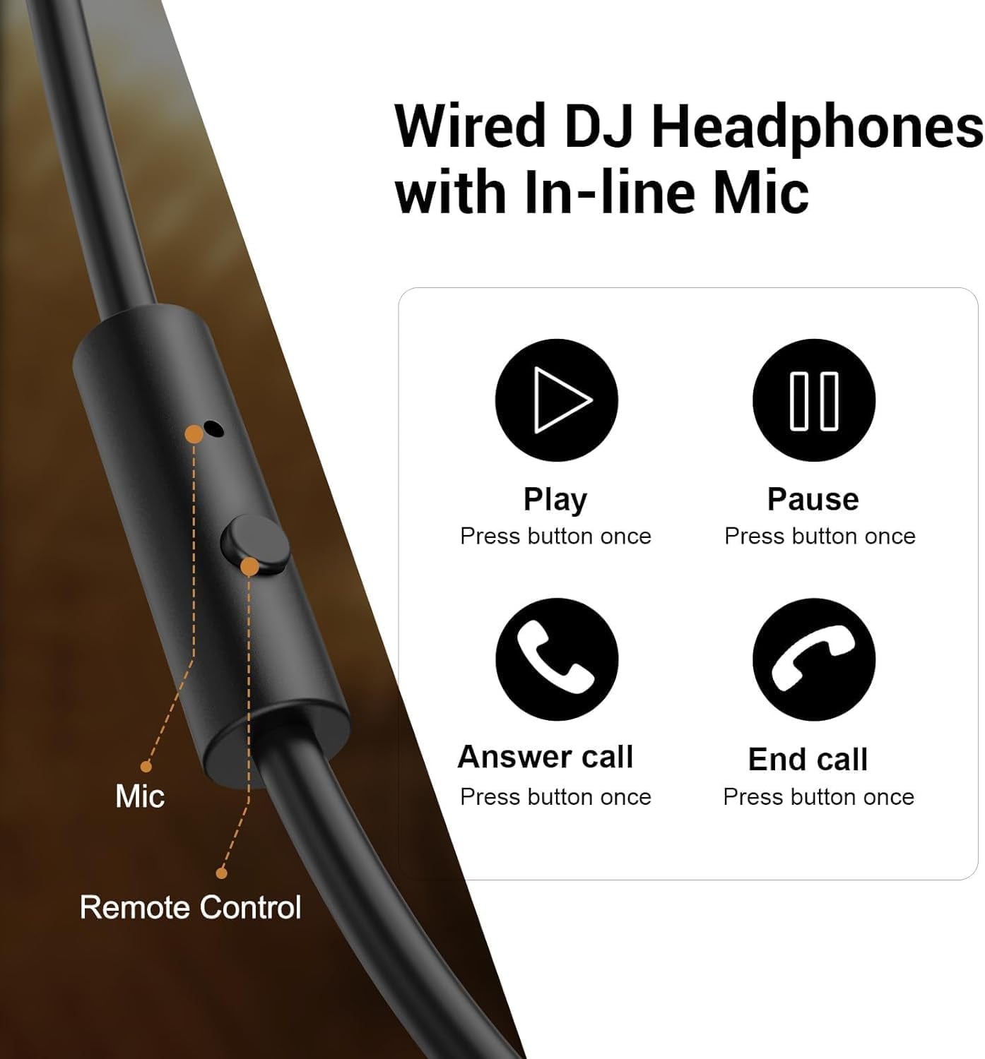Over-Ear Wired Headphones - 50mm Neodymium Drivers, In-Line Microphone, and Dual 3.5mm/6.35mm Connectors