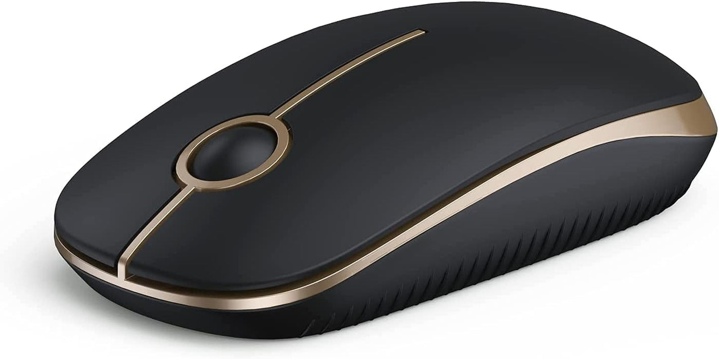 Wireless Mouse, 2.4G Slim Portable Computer Mice with Nano Receiver for Notebook, PC, Laptop, Computer-Gold and Black