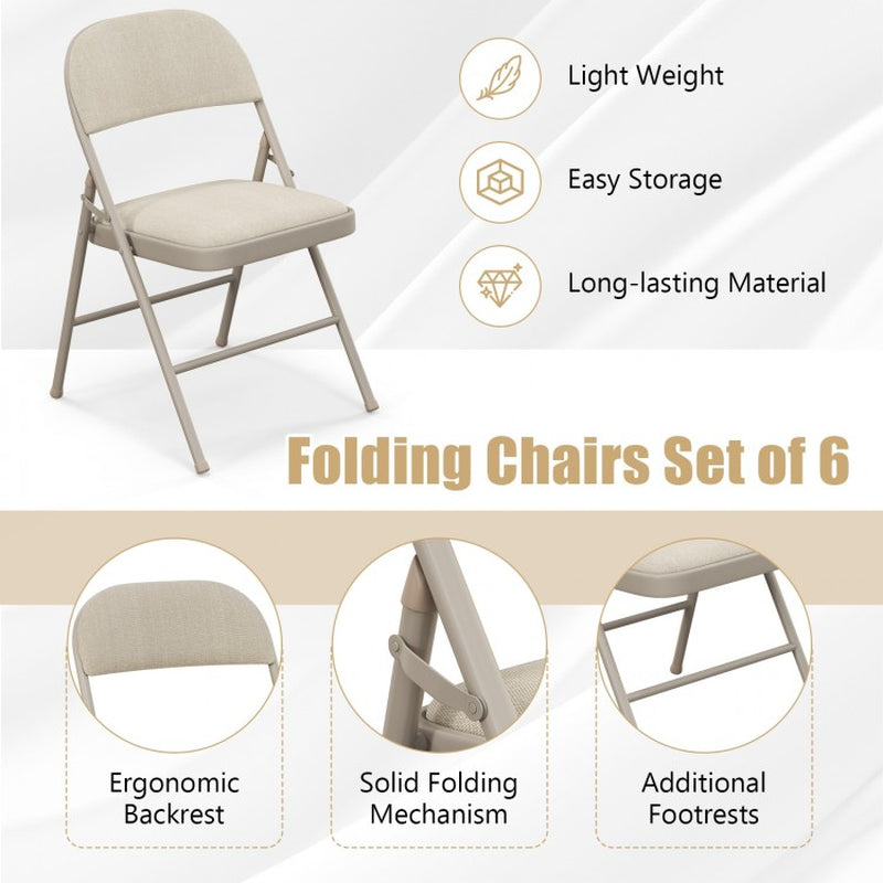 Set of 6 Foldable Chairs with Padded Seats and Fabric-Covered Backrests
