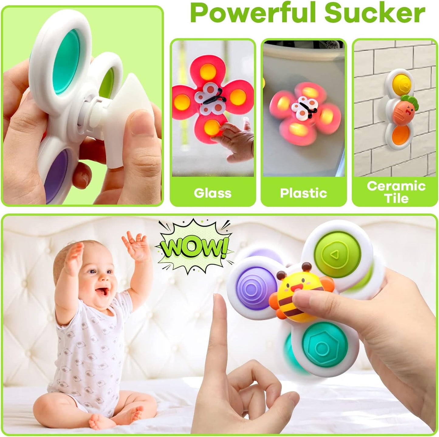 Suction Cup Spinner Sensory Toys - Learning Bath Toys - Infants, Toddlers,Ages 12-36 Months