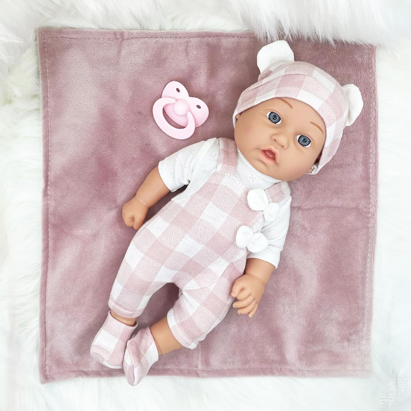 12-Inch Baby Doll Set with Clothing, Bassinet, Hat, Pillow, Blanket, and Pacifier