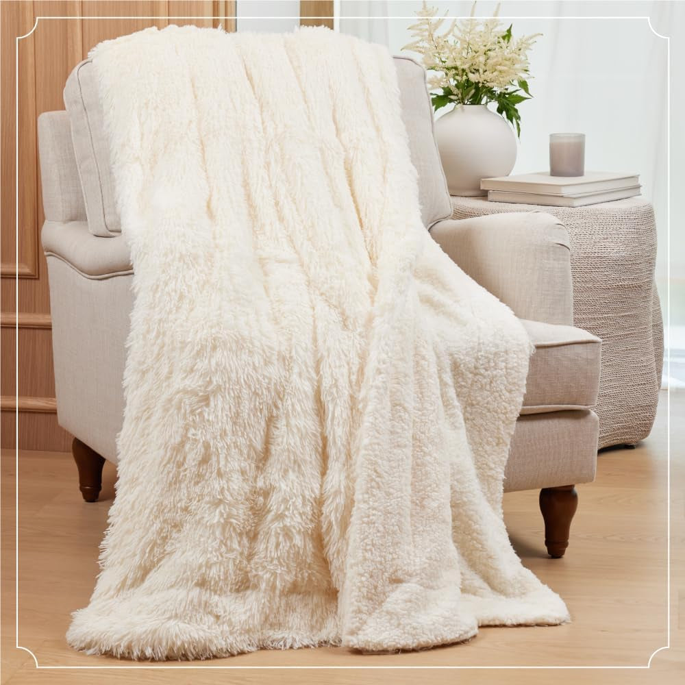 Soft Fluffy Warm Shag - Sherpa Throw Blanket, Luxury Thick Fuzzy Blankets, Washable Accent Throws