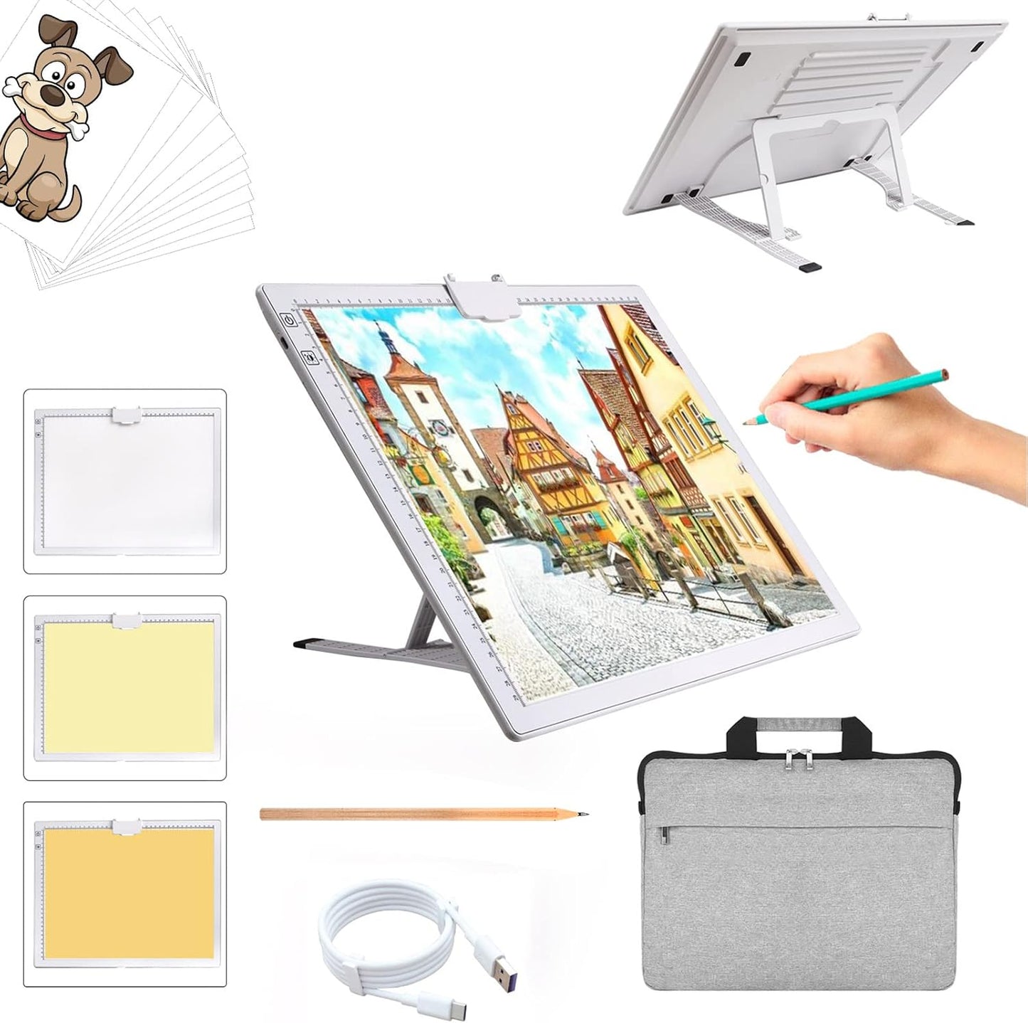 A3 Light Pad, Rechargeable Light Board for Diamond Painting, Tracing Light Box, Stand and Clip,Table Lightbox, Tracing, Drawing