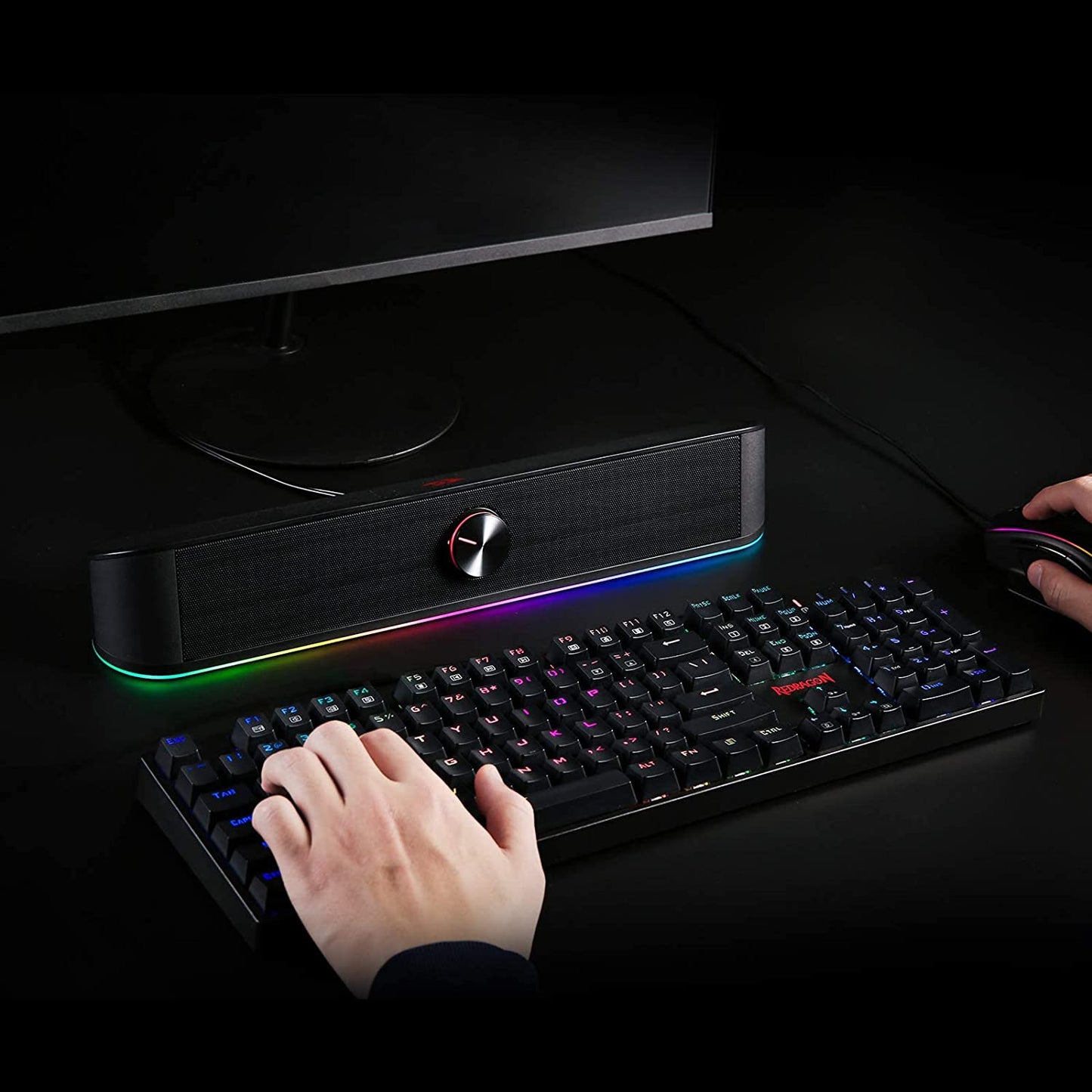 RGB Desktop Soundbar - 2.0 Channel Computer Speaker with Dynamic Audio-Light Sync, Touch-Control Backlit Volume Knob, USB Powered with 3.5mm Cable