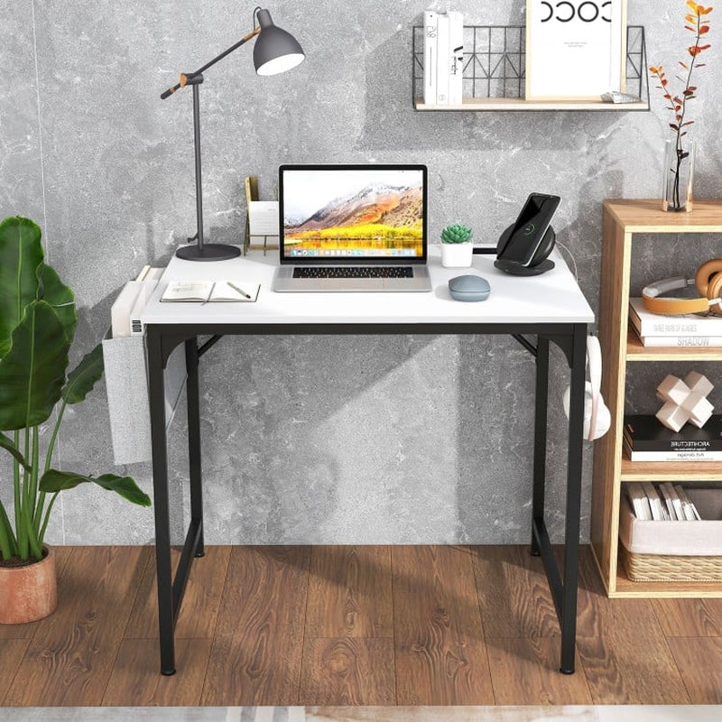 32-Inch Home Office Desk with Integrated Charging Station, Storage Bag, and Headphone Hook