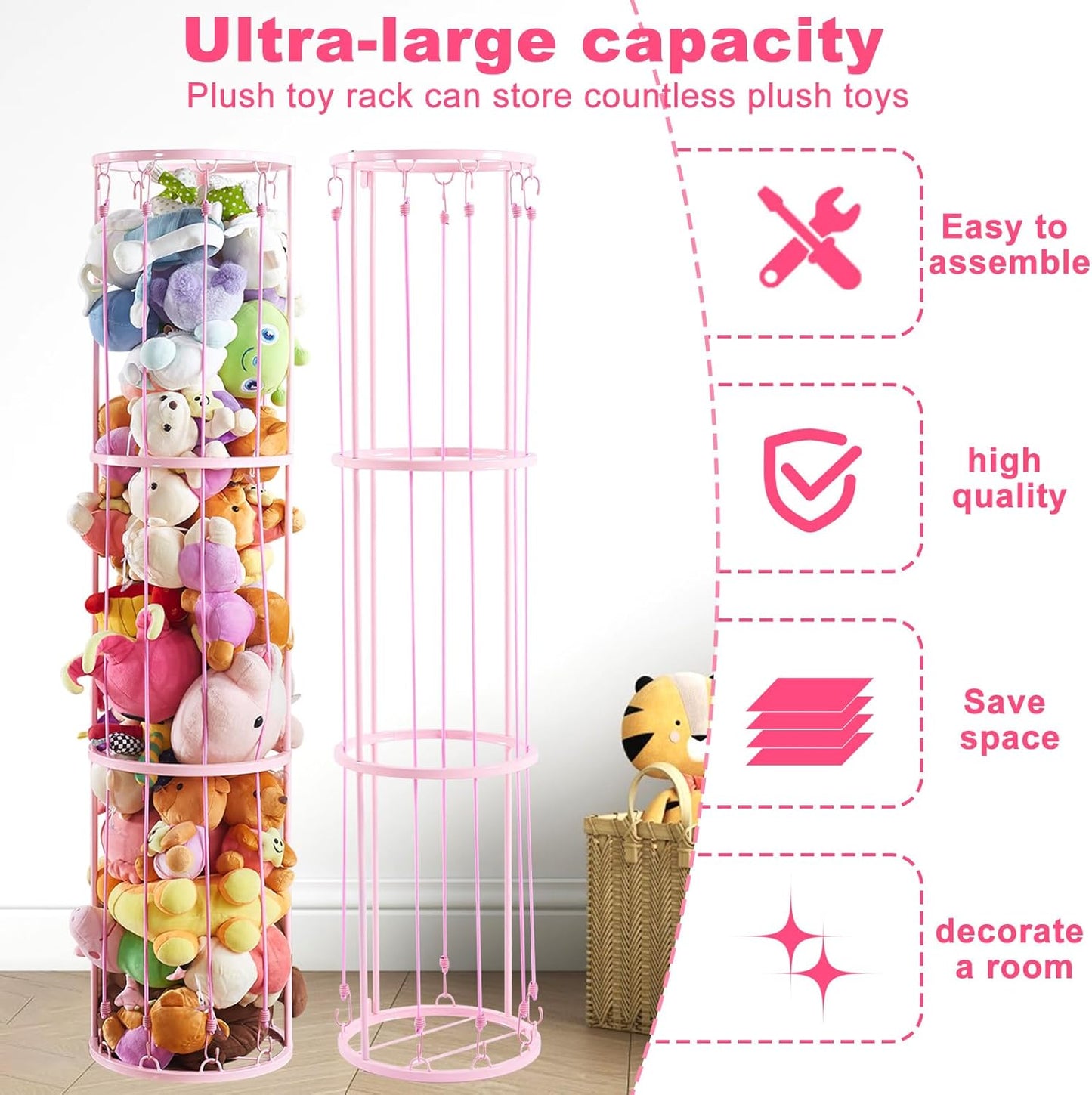 Metal Zoo Storage Holder for Stuffed Animals - Easy Installation, Durable Soft Toy Organizer Shelves Baskets Decor