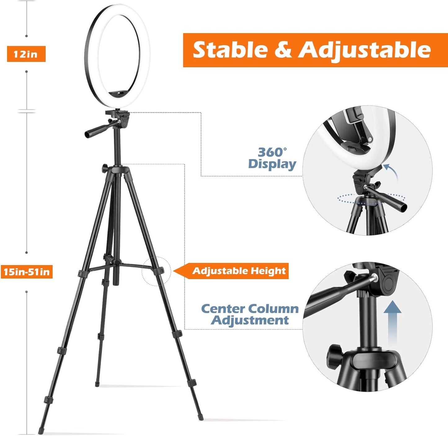 12-Inch LED Ring Light with Adjustable Tripod Stand and Phone Holder for Photography, Videography, YouTube, and TikTok