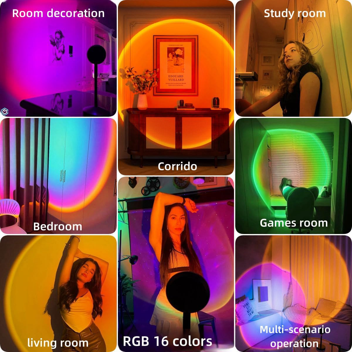 Upgraded 10W Sunset Lamp Projector - LED Ambient Night Light for Children, Sunlight and Sunrise Effects, RGB Party Lighting