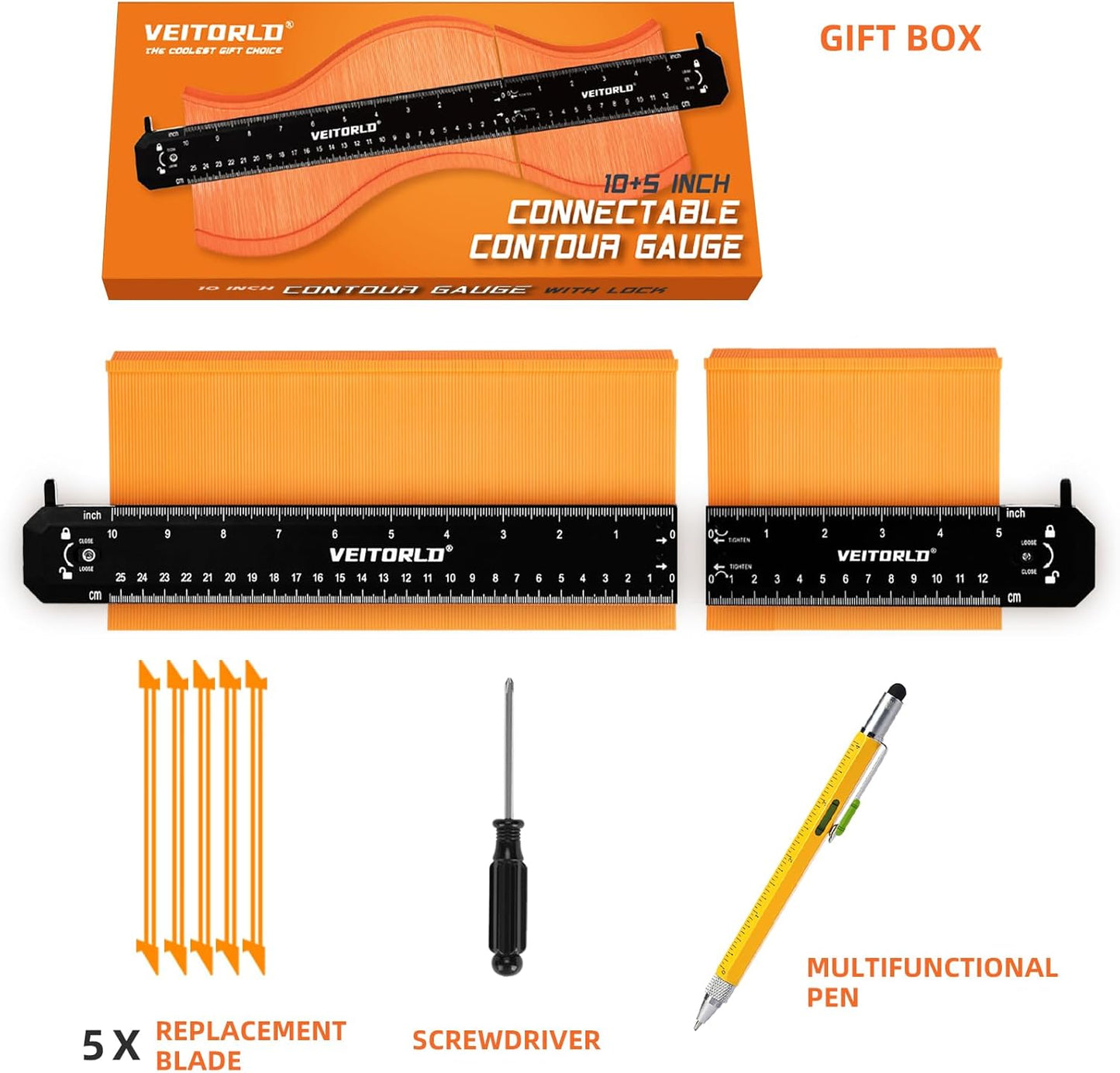 10-Inch Contour Gauge Profile Tool with Lock - Woodworking and Construction, Perfect Gift for Valentine's Day, Anniversaries, and Birthdays for Him