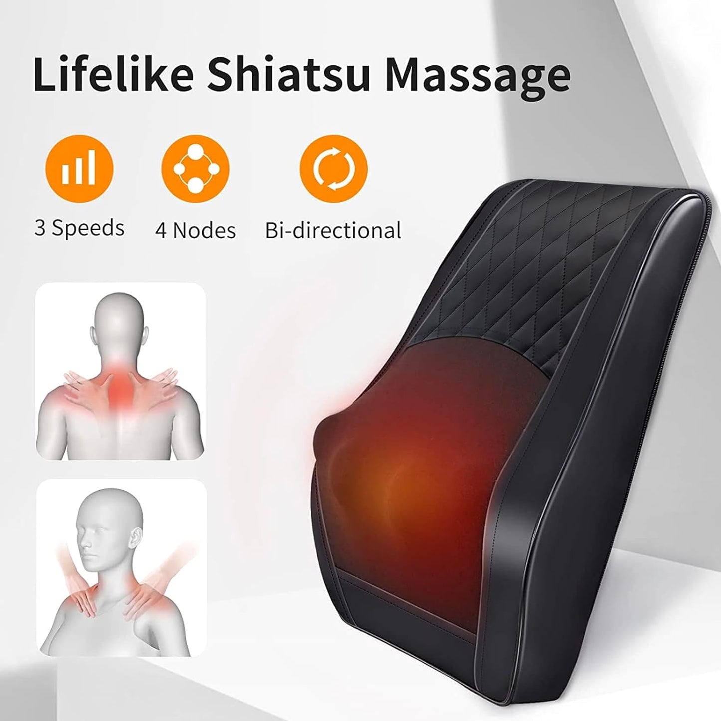 Neck and Back Massager with Heat - Therapeutic Massage Pillow for Pain Relief, Ideal for Home, Office, and Travel
