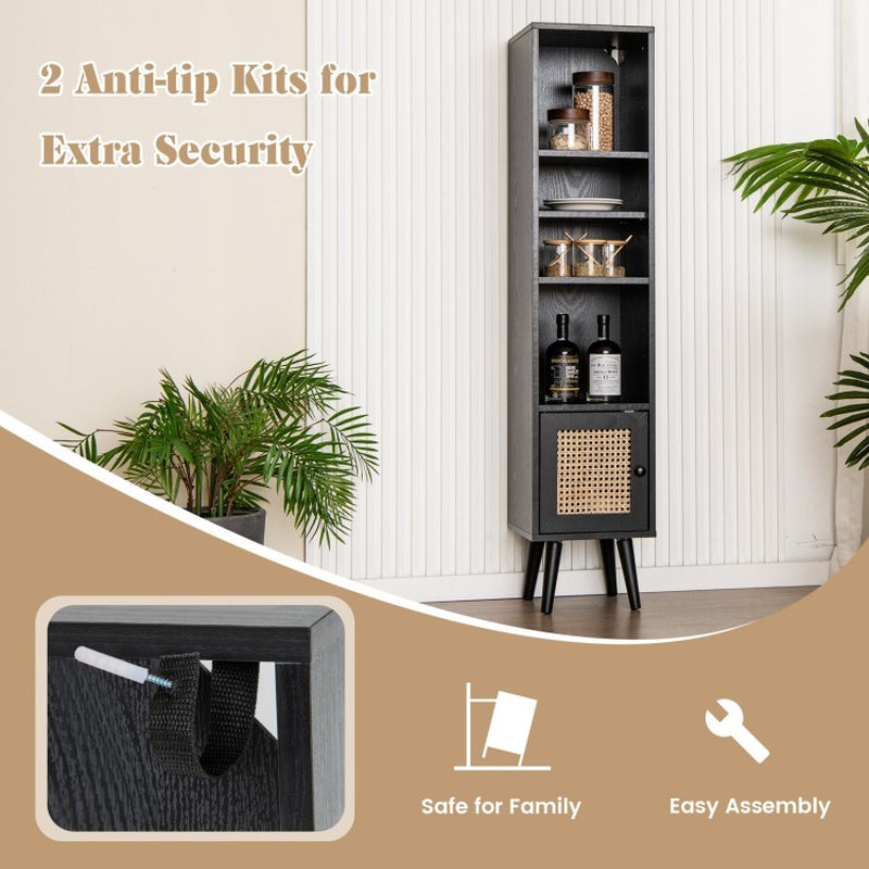 Four-Tier Slim Design Rattan Storage Cabinet