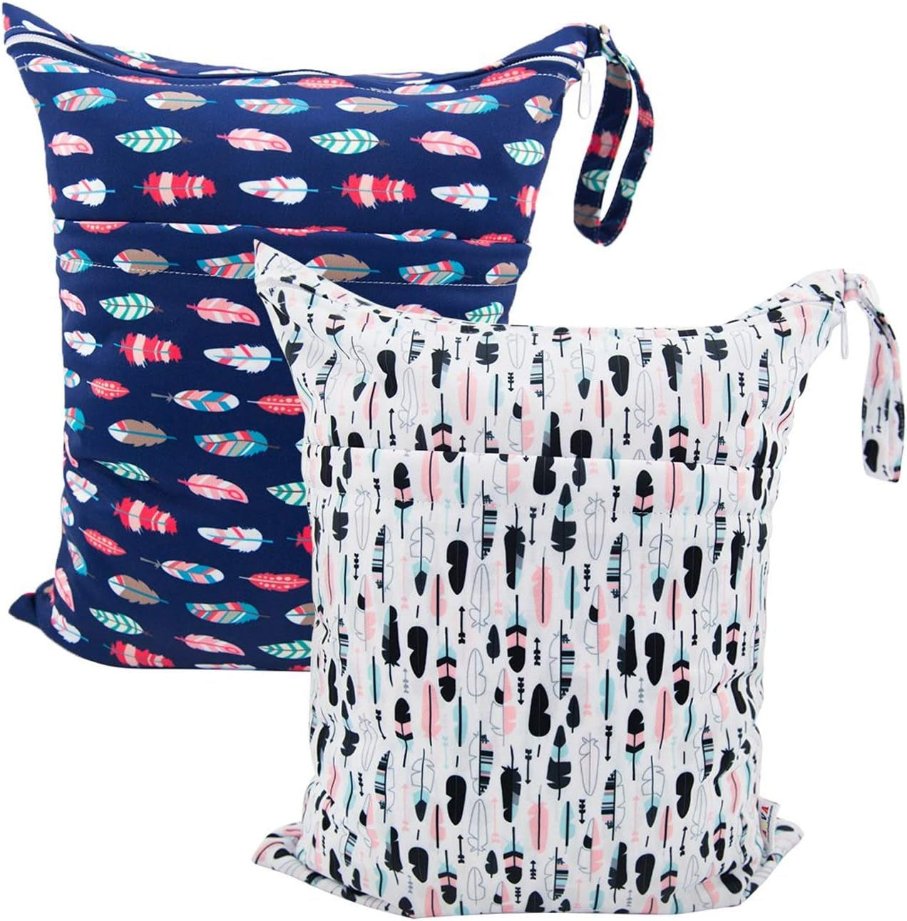 Reusable Waterproof Baby Wet/Dry Bags - Dual Zippered Pockets - 2 Pack for Travel