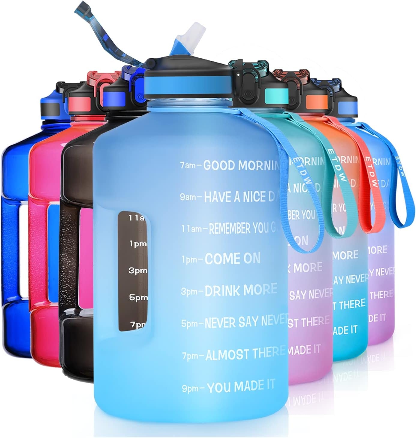 74OZ BPA-Free Gallon Water Bottle with Straw and Time Marker, Leakproof Fitness Container with Handle