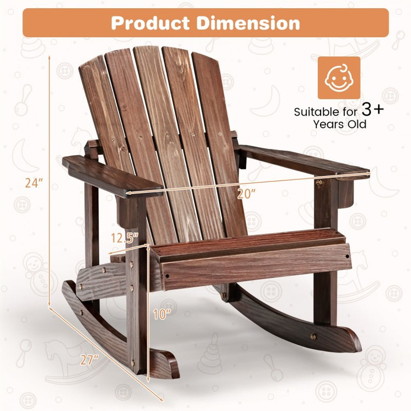 Outdoor Wooden Adirondack Rocking Chair for Children with Slatted Seat Design