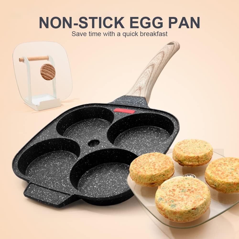 Nonstick Egg Frying Pan with Lid - 4-Cup Aluminium Alloy Pancake Cooker for Gas and Induction Stoves, Black
