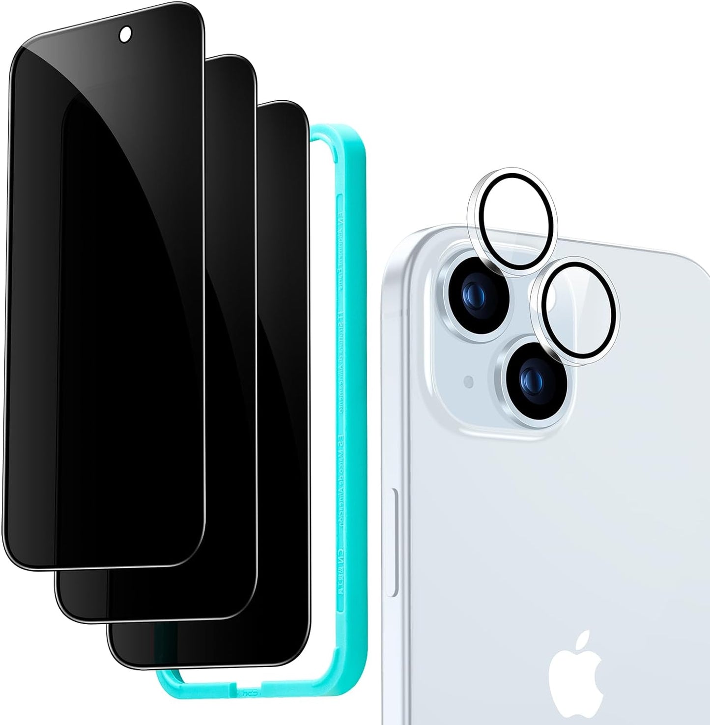 Screen Protector Set, 3 Tempered-Glass Screen Protectors and 1 Set Individual Lens Protectors, 2.5D Curved Edges, Scratch Resistant