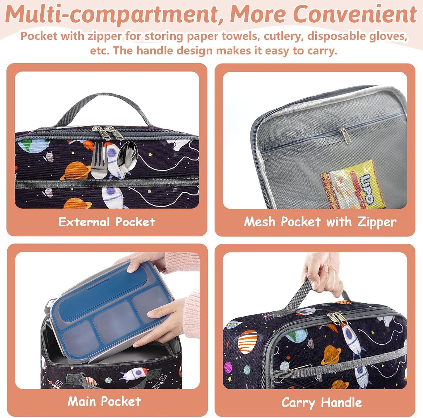 Insulated Lunch Bag for Kids - Portable Meal Tote, Ideal Back to School Gift for Boys and Girls, Water-Resistant Design