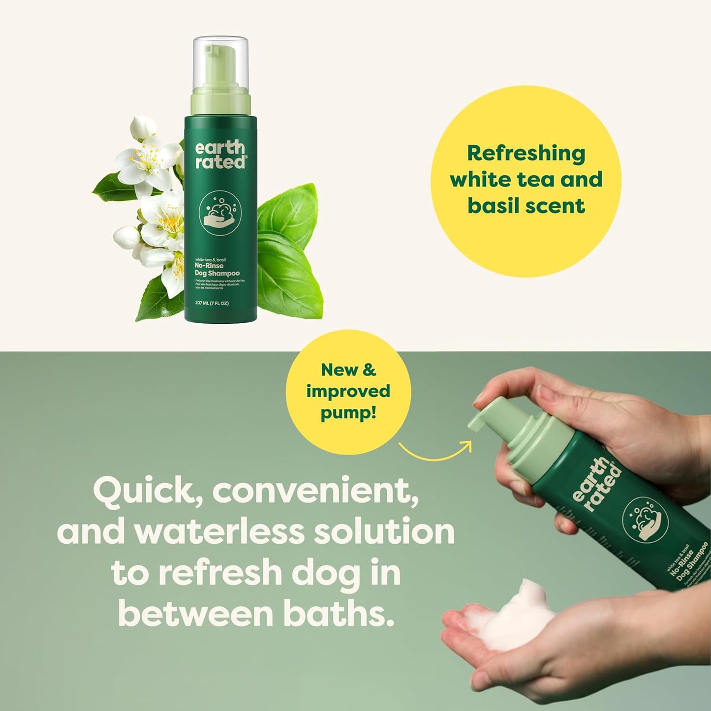 Waterless Dog Shampoo - No-Rinse Formula Cleaning, Conditioning, Detangling, Infused Refreshing White Tea, Basil Scent