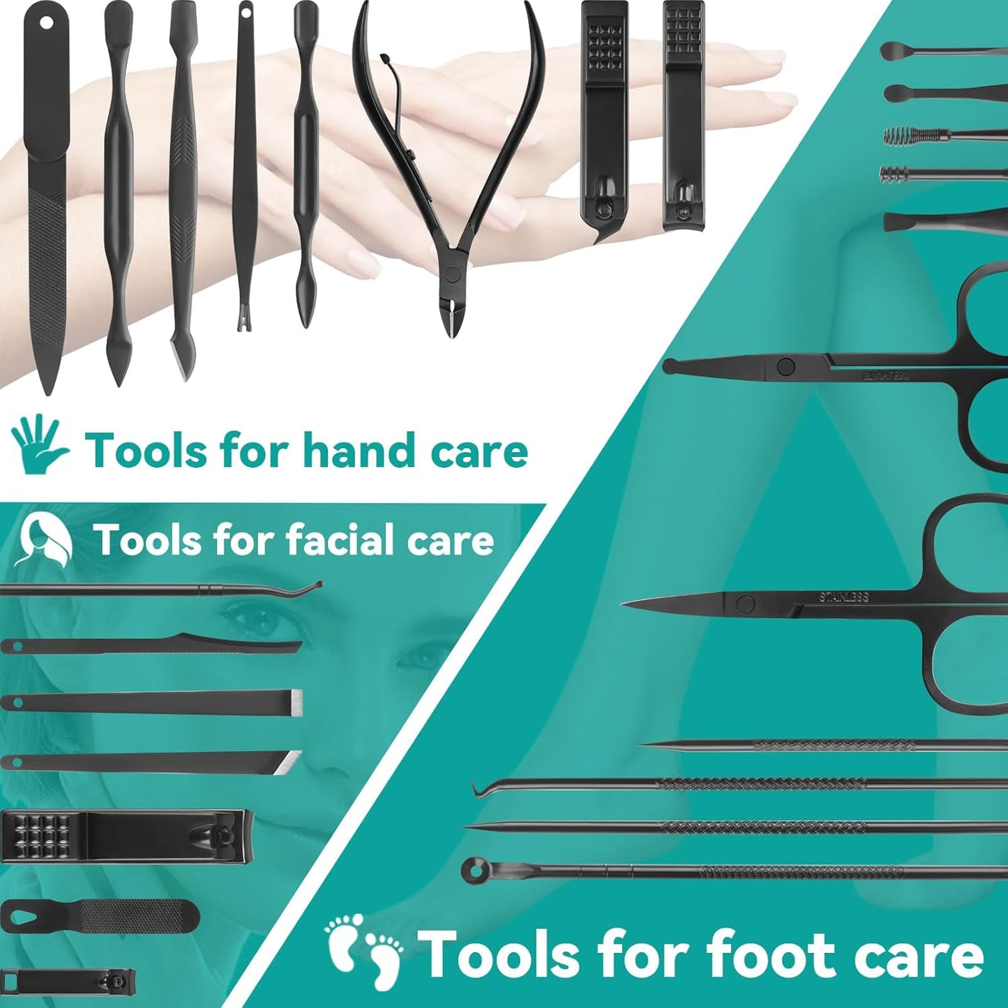 26-Piece Manicure and Pedicure Set with Nail Clippers and Grooming Tools for Travel (Black)