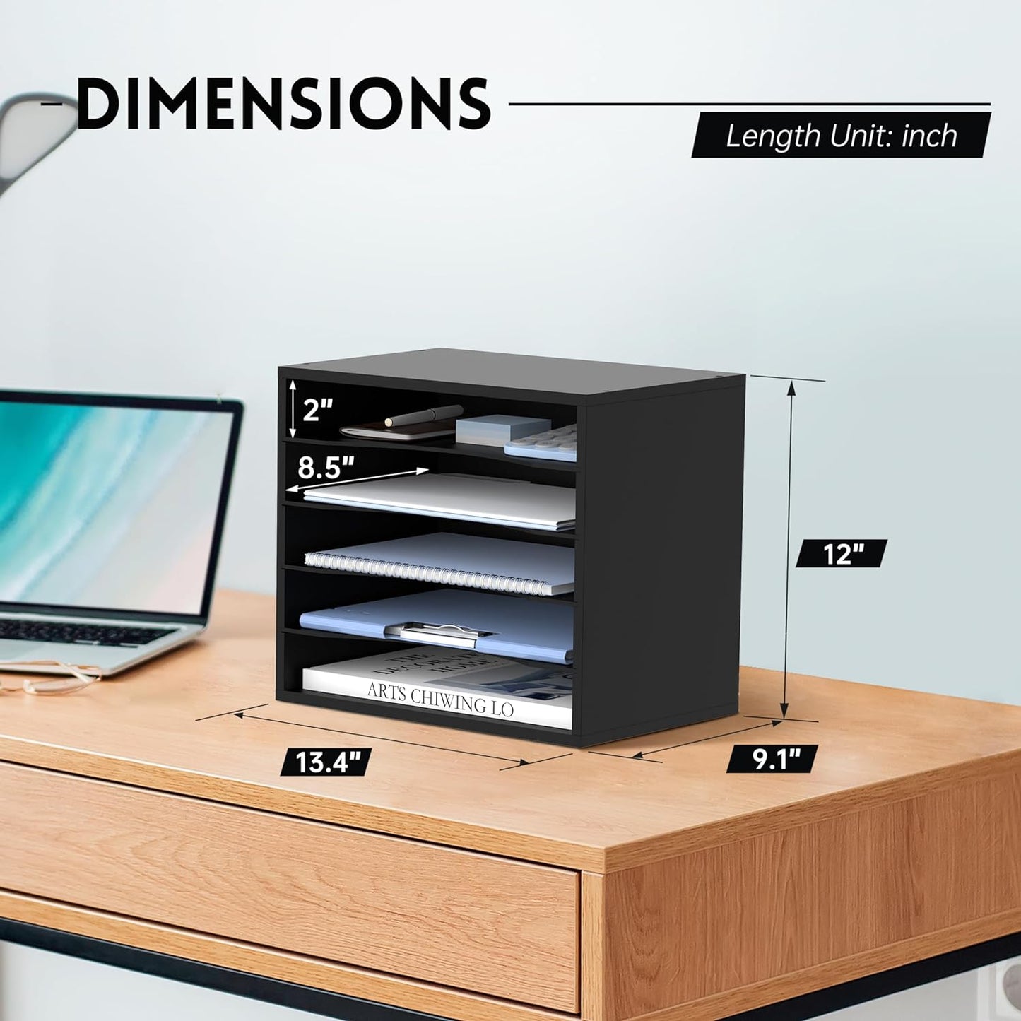 5-Tier Wooden Desk Organizer for Efficient Paper, Literature, and Mail Sorting - Black