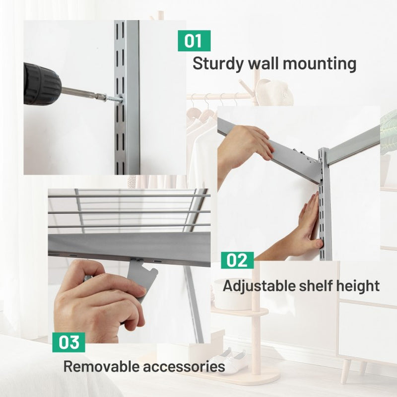 Customizable Wall-Mounted Closet Organizer System for 3 to 5 Feet with Hanging Rod