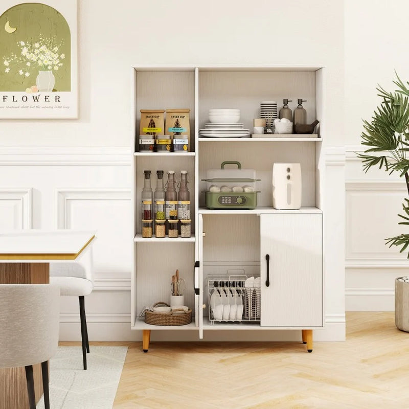 Freestanding Pantry Cabinet with Two Doors and Five Shelves