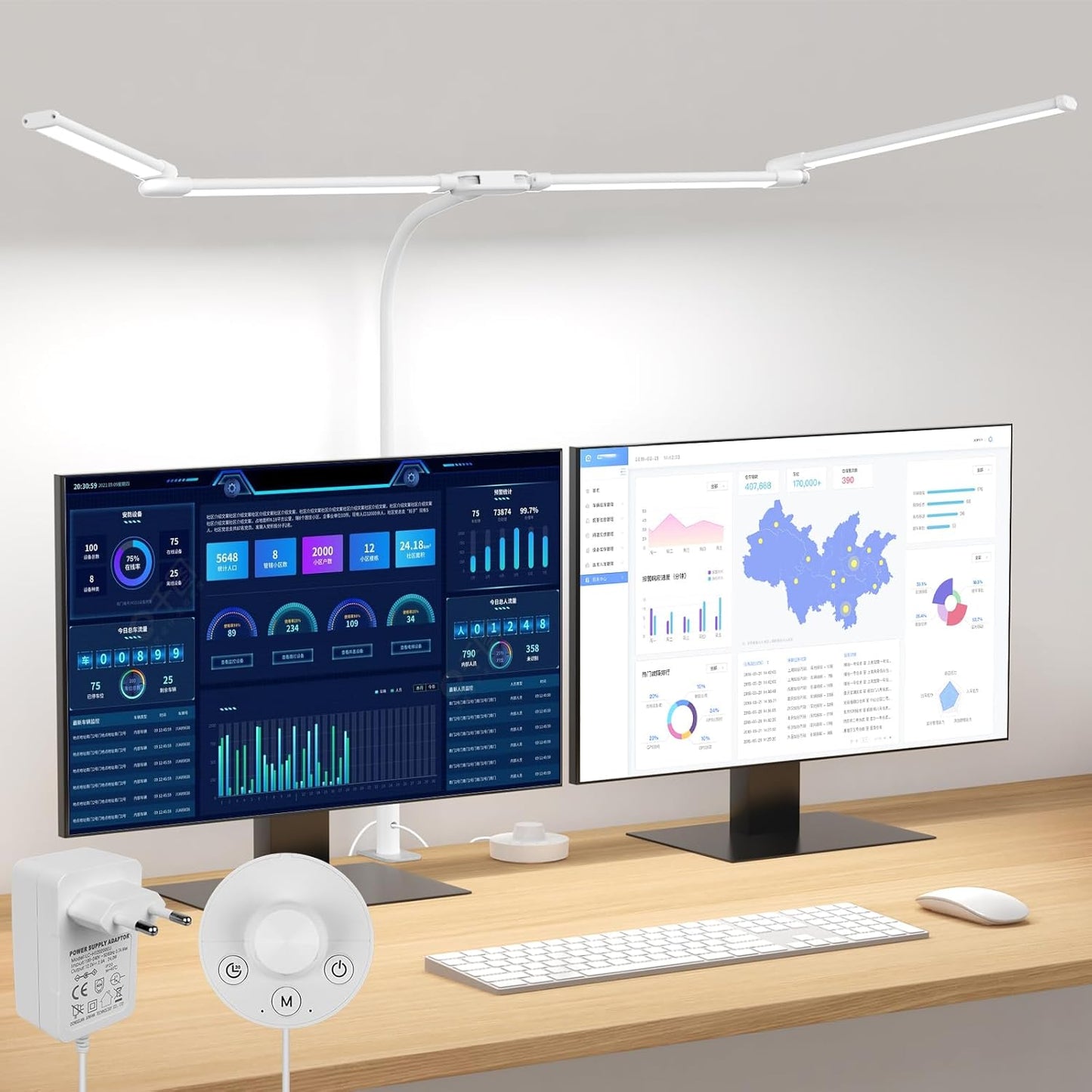 Adjustable LED Desk Lamp with Clamp and 30 Lighting Modes, Eye-Caring Architect Design, Dual Head, Flexible Gooseneck, 14-Inch Height