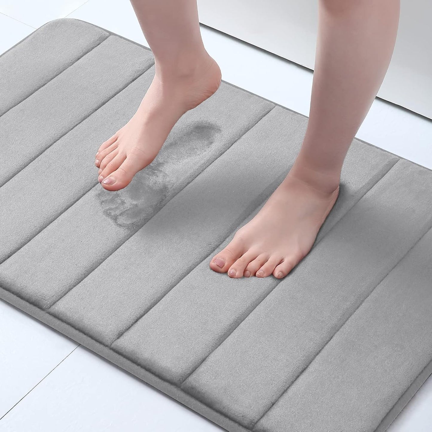 Memory Foam Non-Slip Bath Mat with Absorbent Rubber Backing for Kitchen and Bathroom Floors, 16" x 24", Black