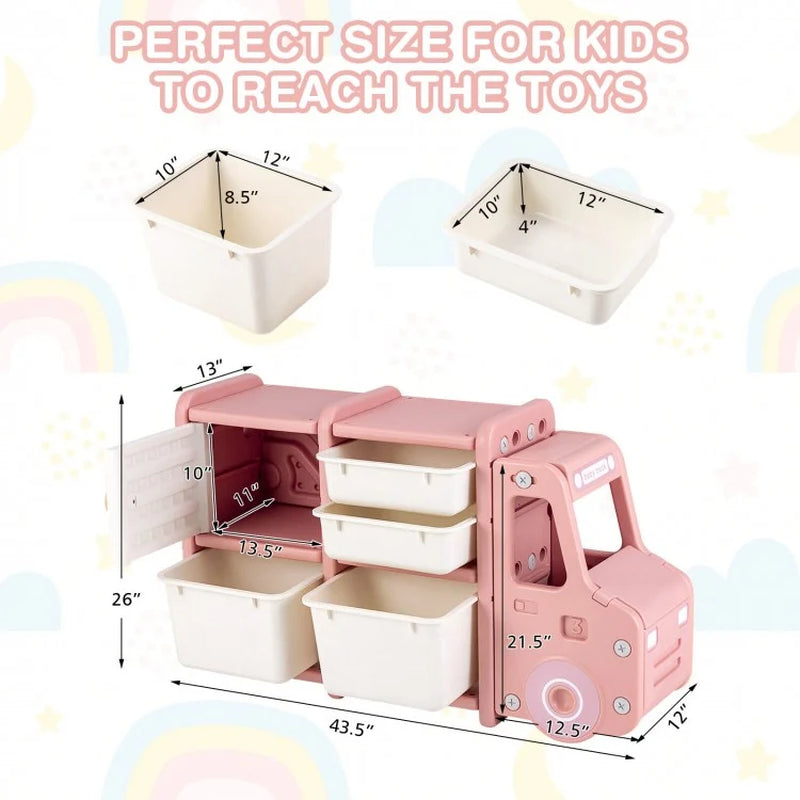 Toddler Truck Storage Organizer Featuring Plastic Bins