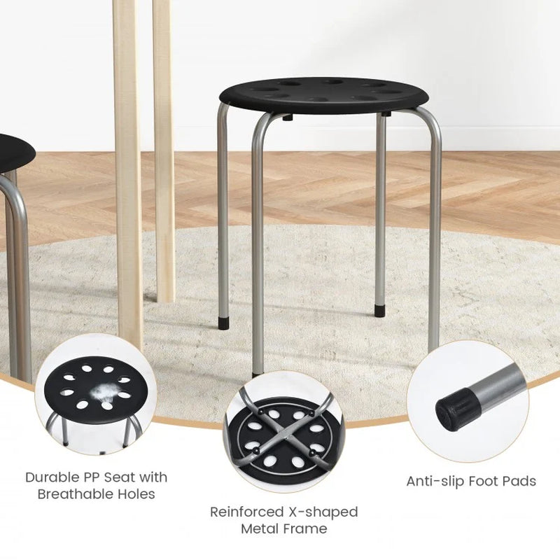 17.5-Inch Set of 6 Portable Plastic Stackable Stools with Metal Frame