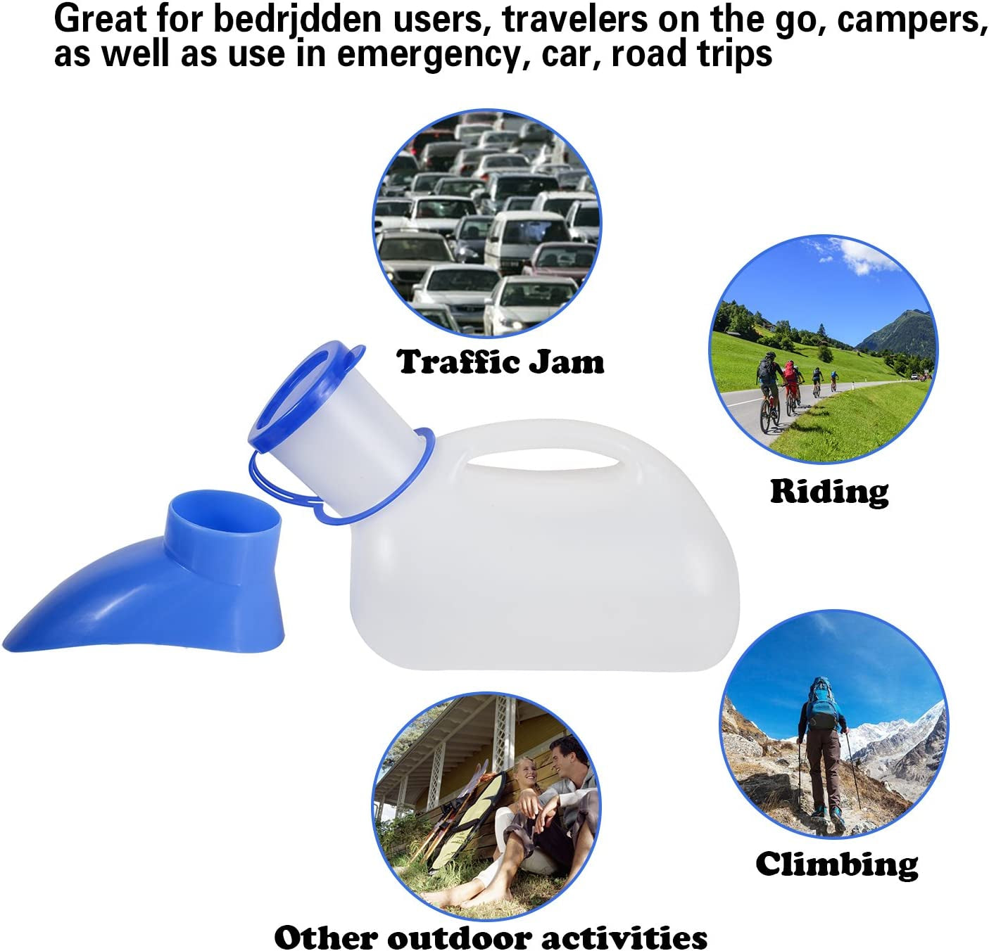 Portable Unisex Urinal with Lid and Funnel for Outdoor Travel, Suitable for Men, Women, Elderly, and Patients