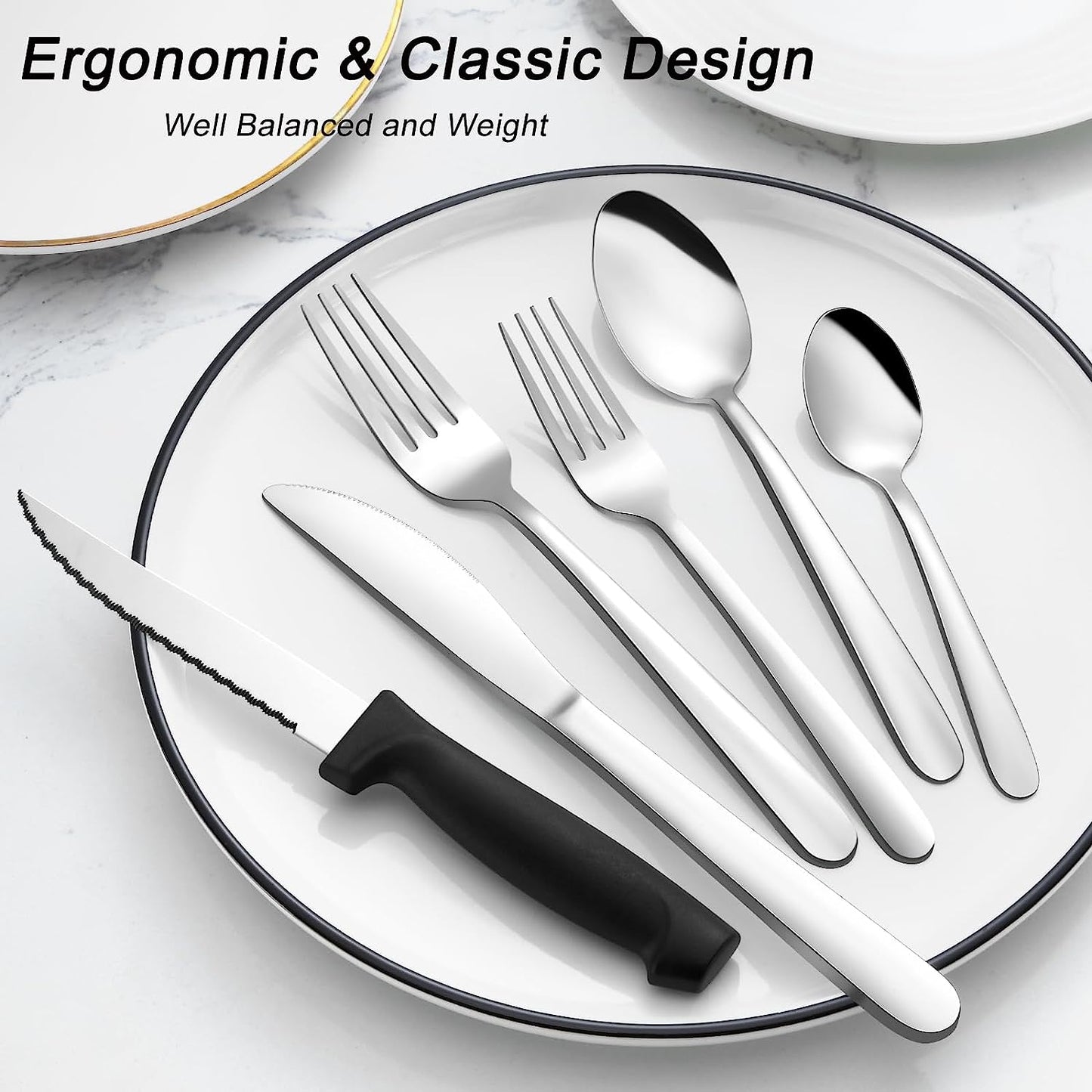 72-Piece Stainless Steel Cutlery Set for 12 with Steak Knives, Dishwasher Safe Flatware for Home and Restaurant Use