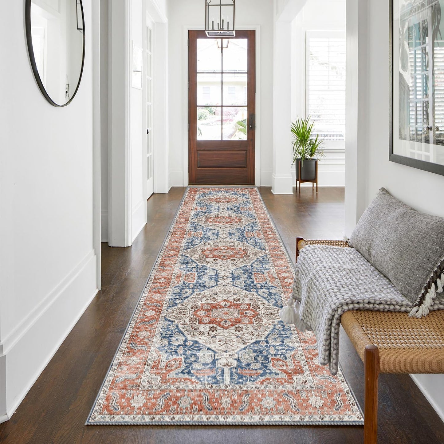 Boho Non-Slip Washable Runner Rug for Hallway and Kitchen, 2x5 Ft Light Grey Area Mat for Bedroom, Bath, Laundry, and Entryway