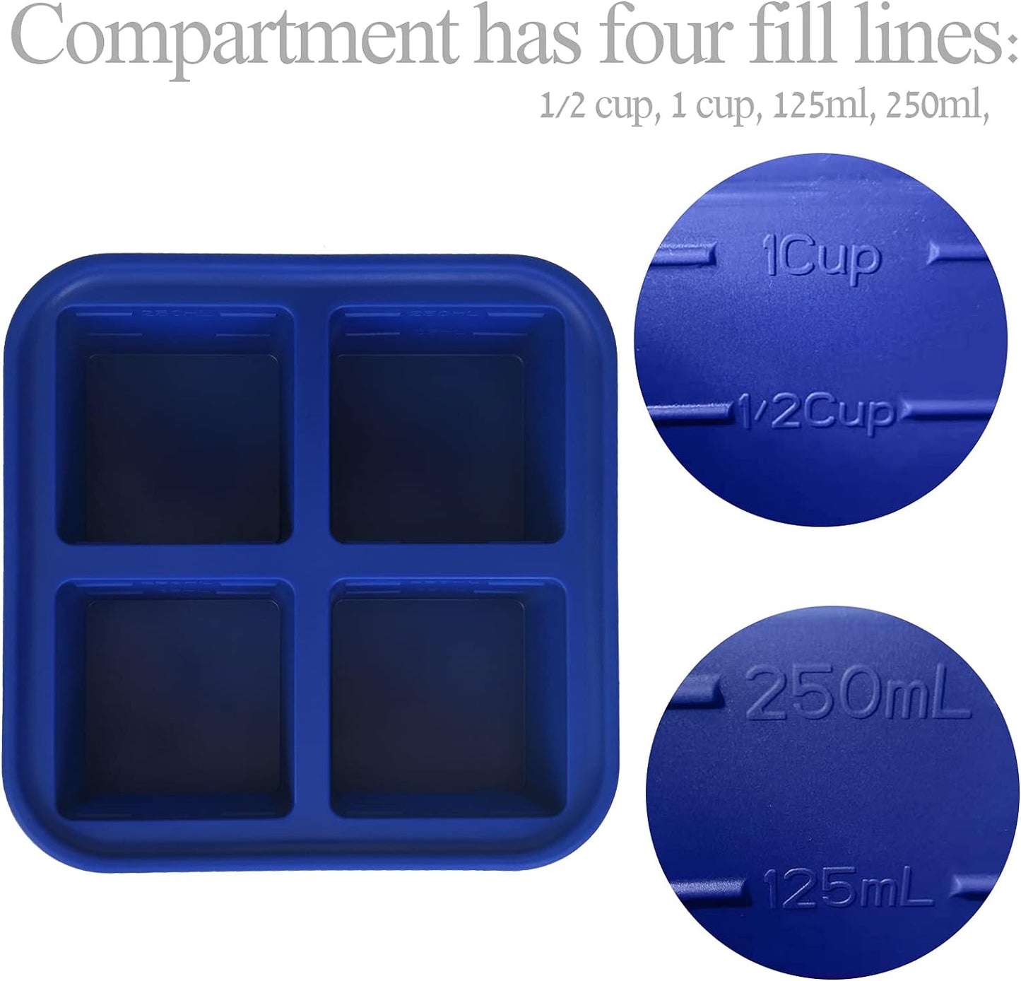 Silicone Freezer Tray with Lids,1-Cup Portion Molds for Easy Food Storage, 2 Sets