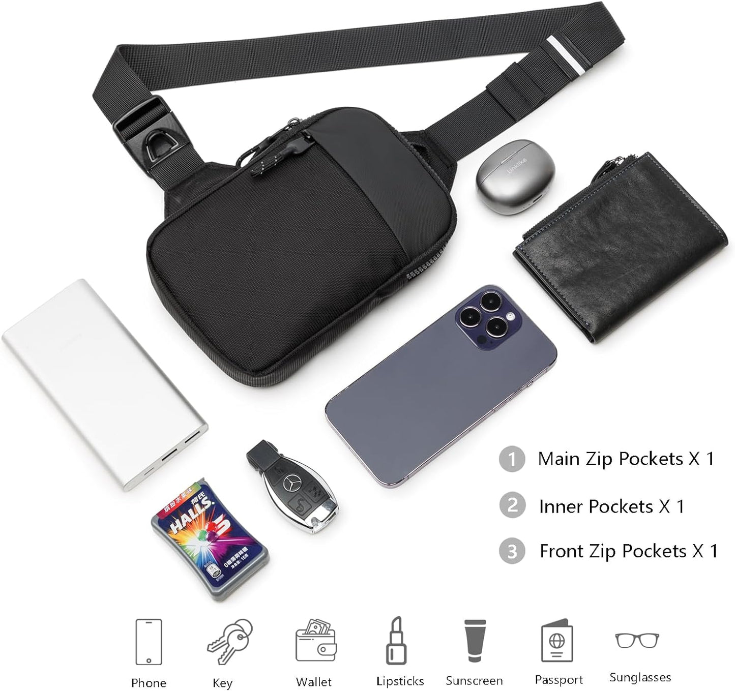 Compact Waterproof Crossbody Sling Bag for Travel - Unisex Casual Design