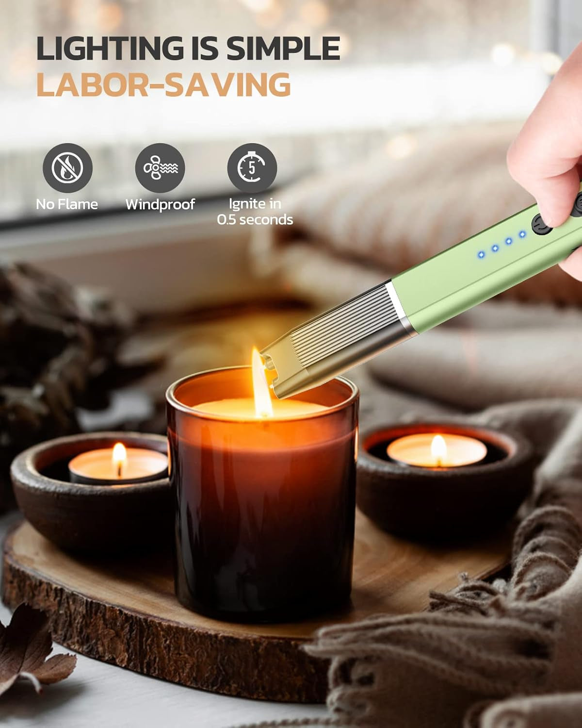 USB Rechargeable Electric Candle Lighter with Battery Indicator - Windproof Arc Lighter for Candles, Grills, BBQs, Stoves, and Fireplaces with Hanging Hook
