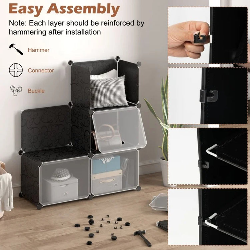 12-Cube Portable Shoe Organizer with Hooks for 48 Pairs