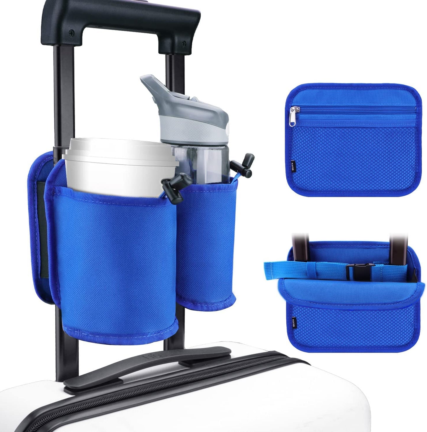 Luggage Travel Cup Holders for Roll-On Suitcase Handles - Beverage Carrier for Coffee Mugs and Drinks