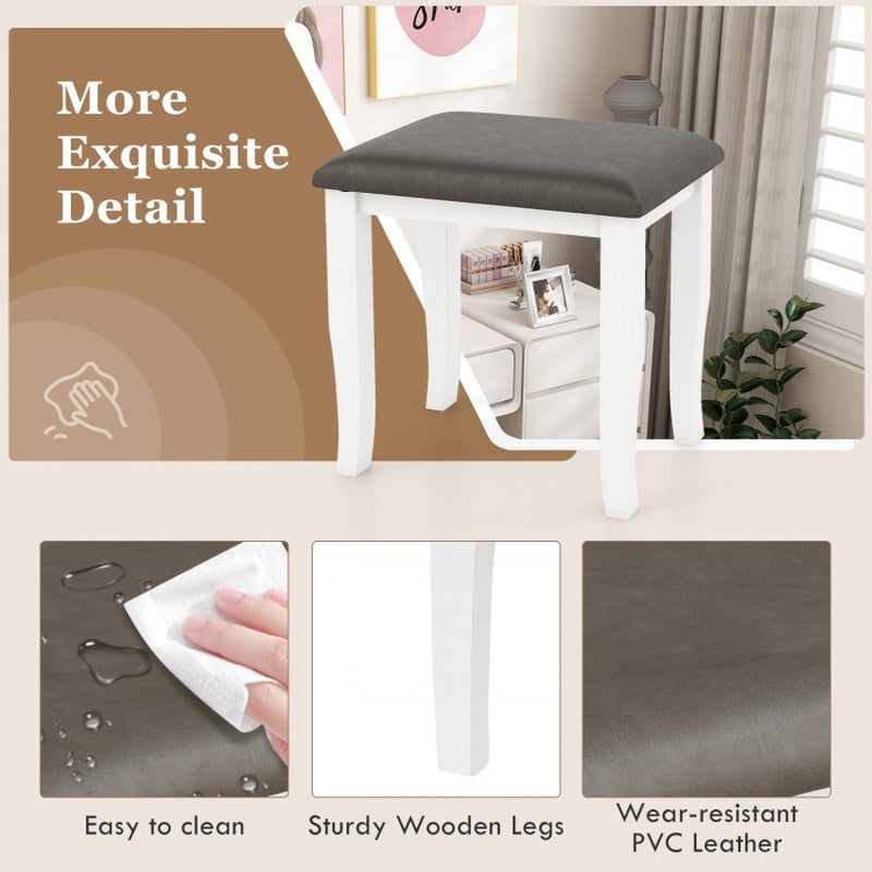Set of 2 Faux Leather Vanity Stools for Makeup and Living Rooms