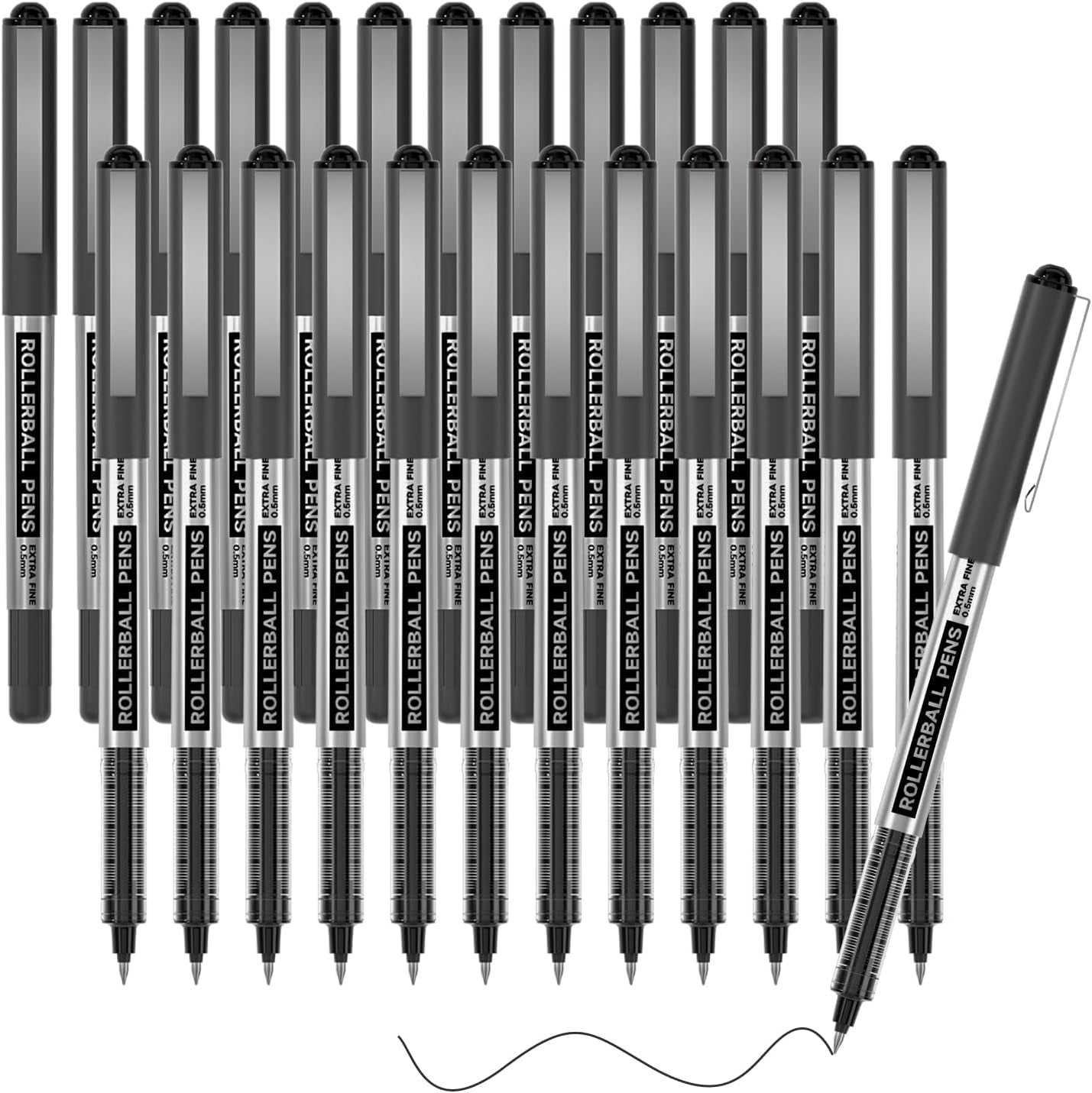 Rollerball Pens, 25 Pack Black Fine Point Roller Ball Pens, 0.5Mm Liquid Ink Pens for Writing Journaling Taking Notes School Office