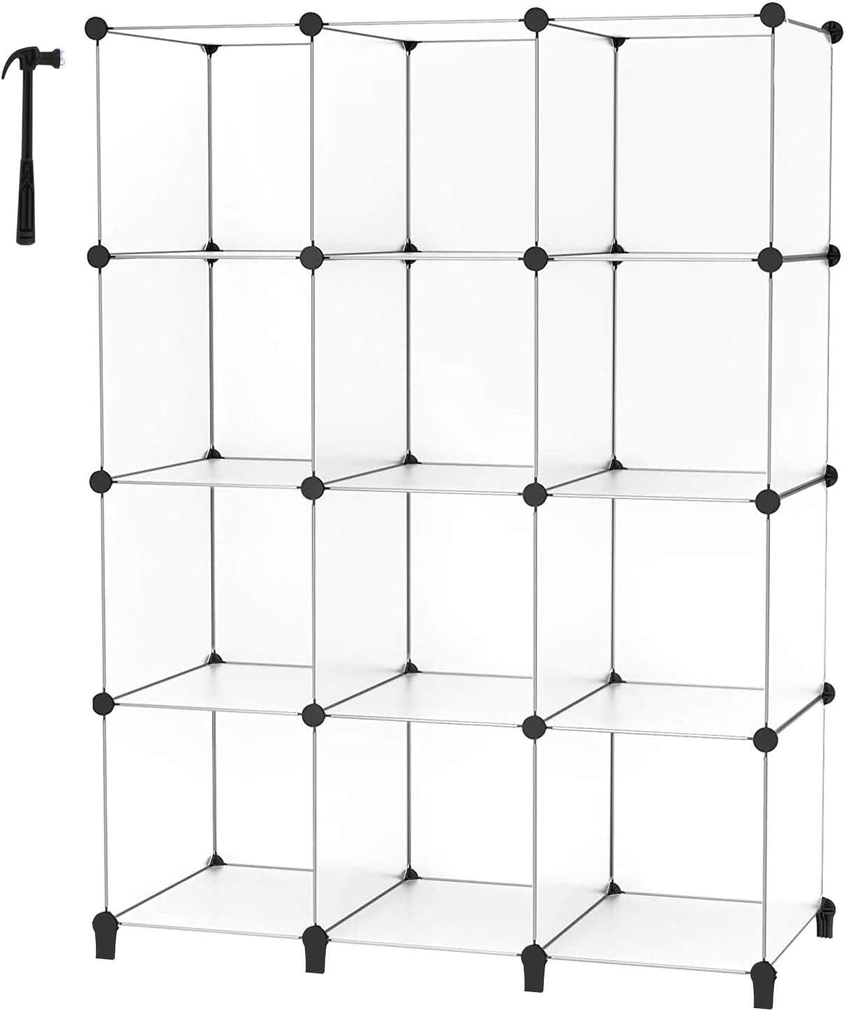 6-Cube Closet Organizer and Storage Shelf with Metal Hammer, Versatile Cabinet for Bedroom, Kitchen, and Closet, Black