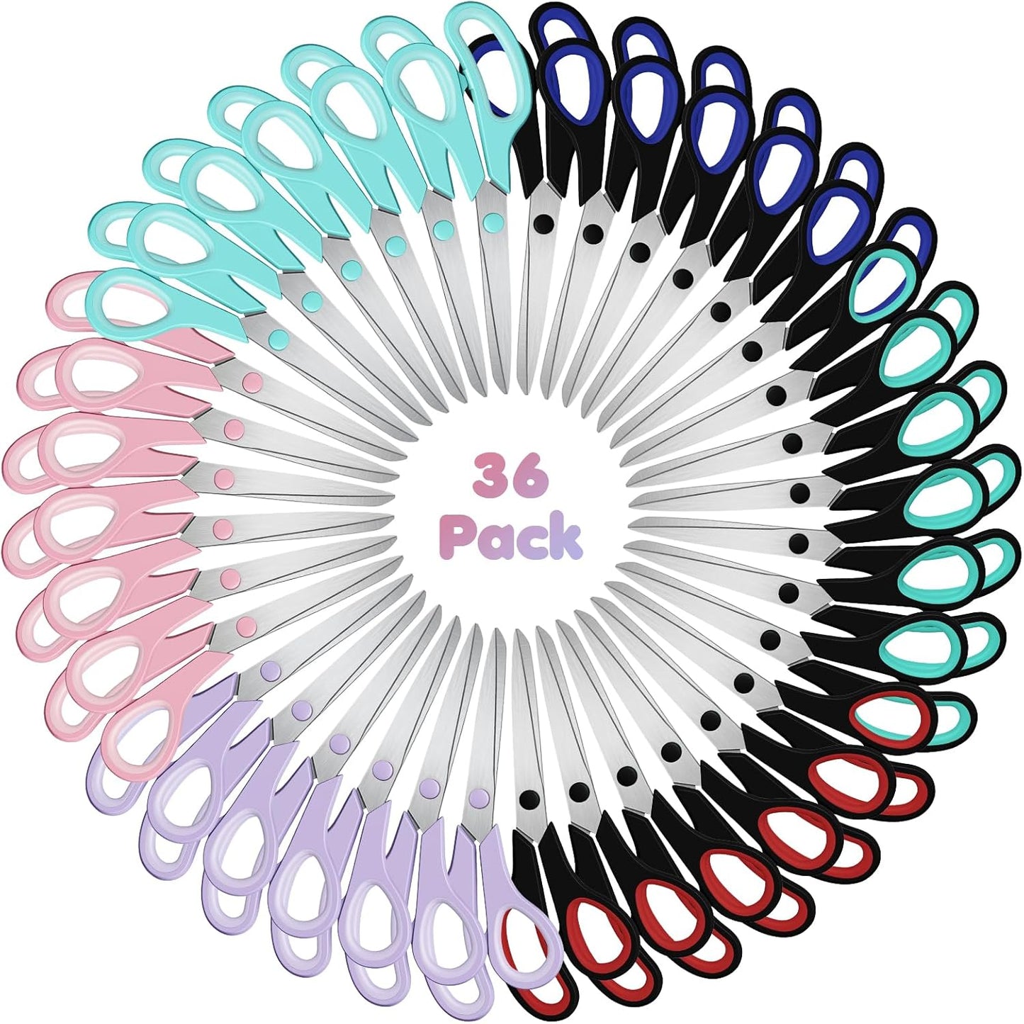 6-Pack of 8'' Stainless Steel Scissors with Sharp Blades and Comfortable Grips - Versatile All-Purpose Scissors for Office, Home Crafts, and Educational Use
