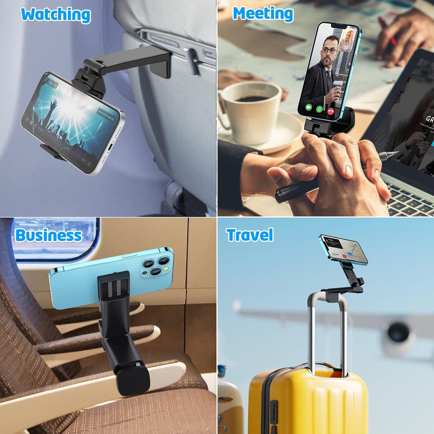 Universal Airplane Cell Phone Holder - Hands-Free In-Flight Mount Clip, Portable and Foldable Travel Accessory for Airplane Tray Table