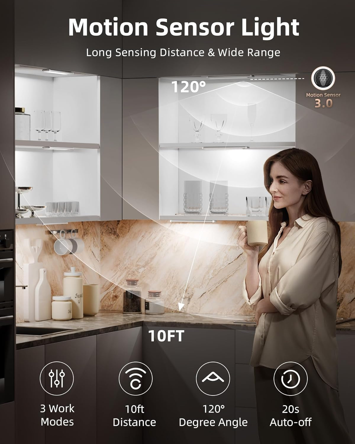 Under Cabinet Lights, LED Closet Lights Wireless USB Charging, Motion Sensor Lighting Indoor 3500K Dimmable with Remote Control (Warm) 5 Pack