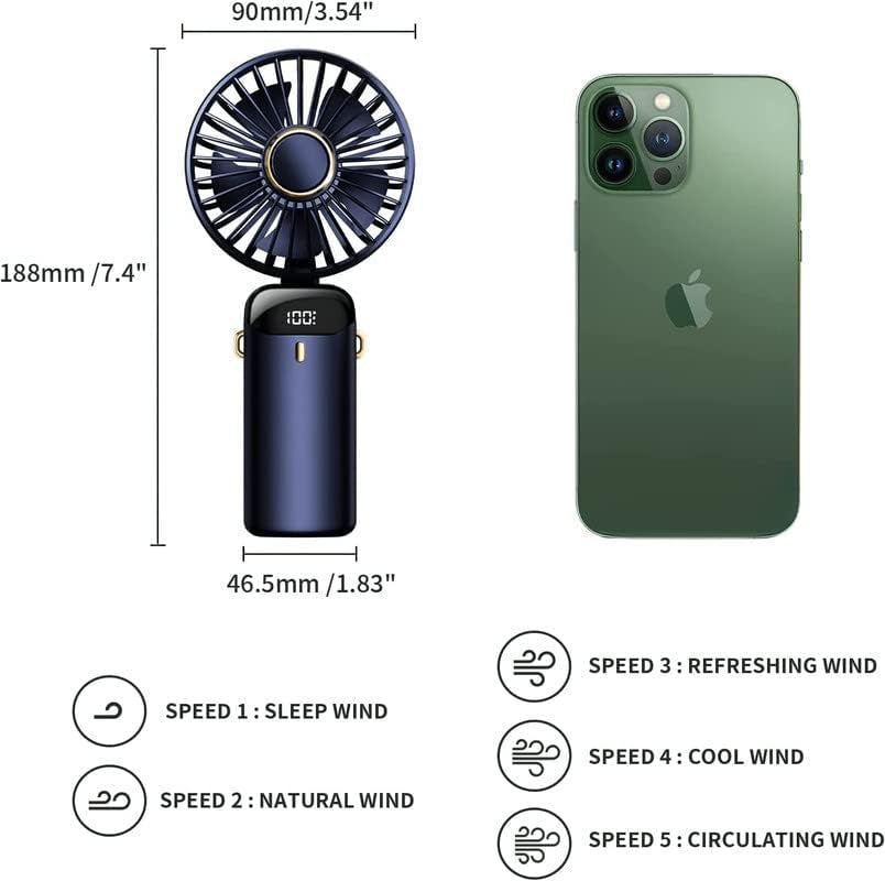 Rechargeable Portable Handheld Fan with 5000mAh Battery, 5 Speed Settings, LED Display - Ideal for Office, Bedroom