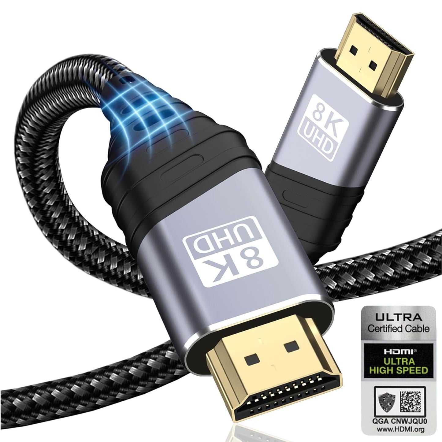 8K HDMI 2.1 Ultra High Speed Cable - 48Gbps, 8K@60Hz, 4K@120Hz, Compatible with HDTV, DTS:X, Dynamic HDR, Dolby Atmos